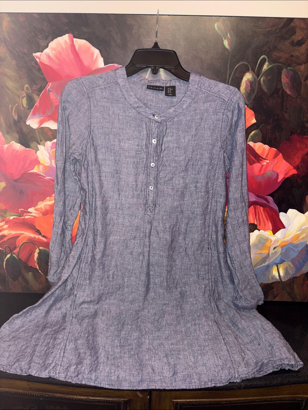 NWOT TAHARI 100% linen Blue XS dress